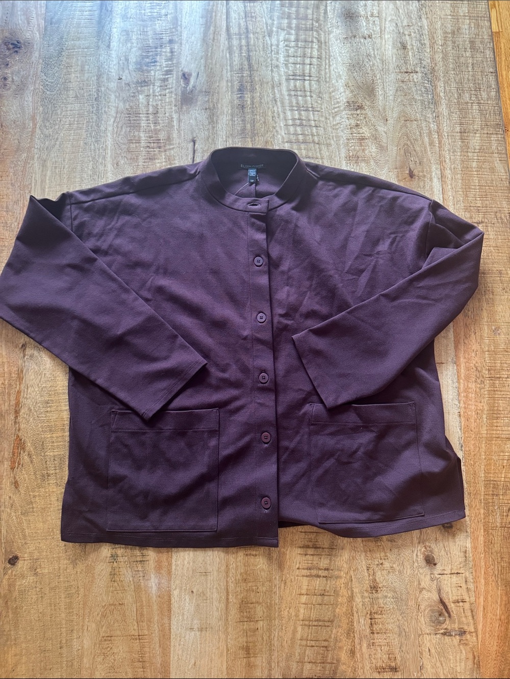 Eileen Fisher Washable Flex Ponte Stand Collar Purple Plum OverShirt Jacket Sm